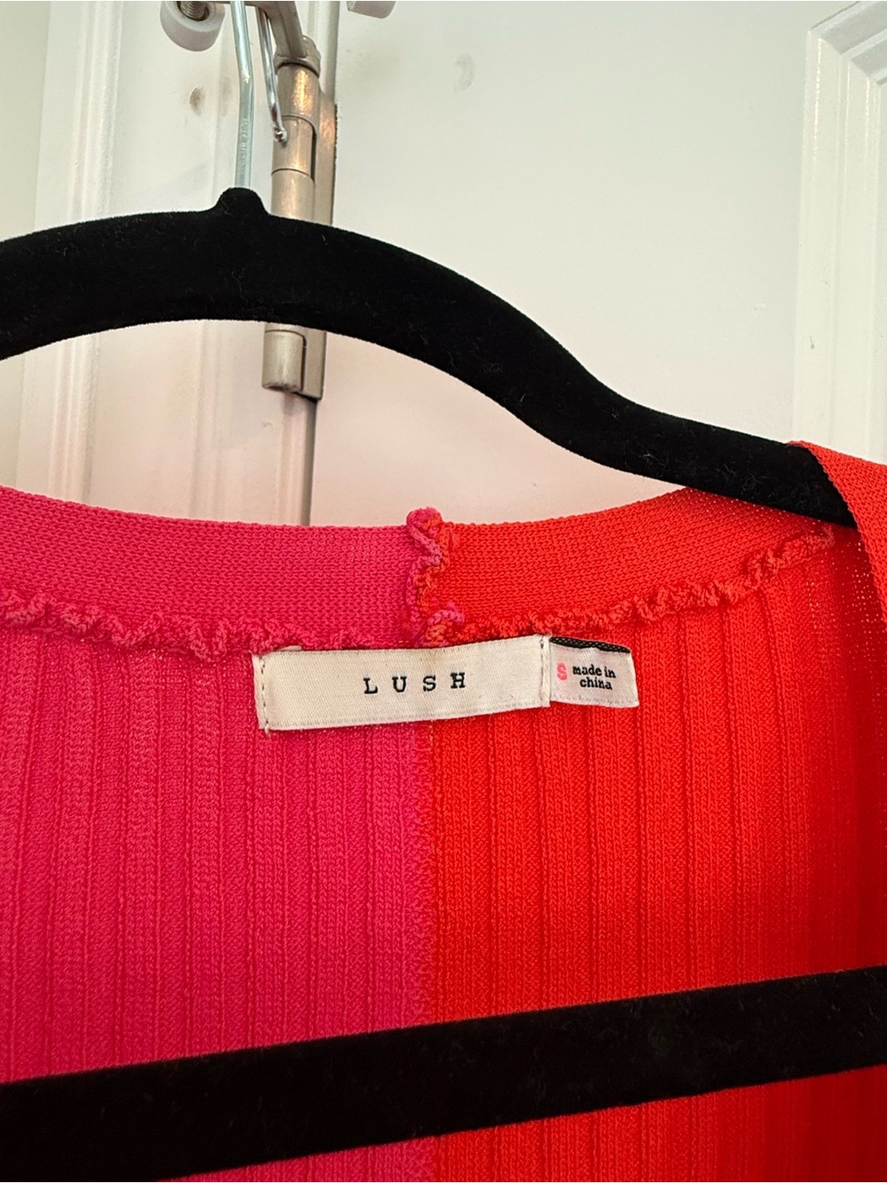 Lush Pink & Red Ribbed Button Cardigan - Picture 2 of 2